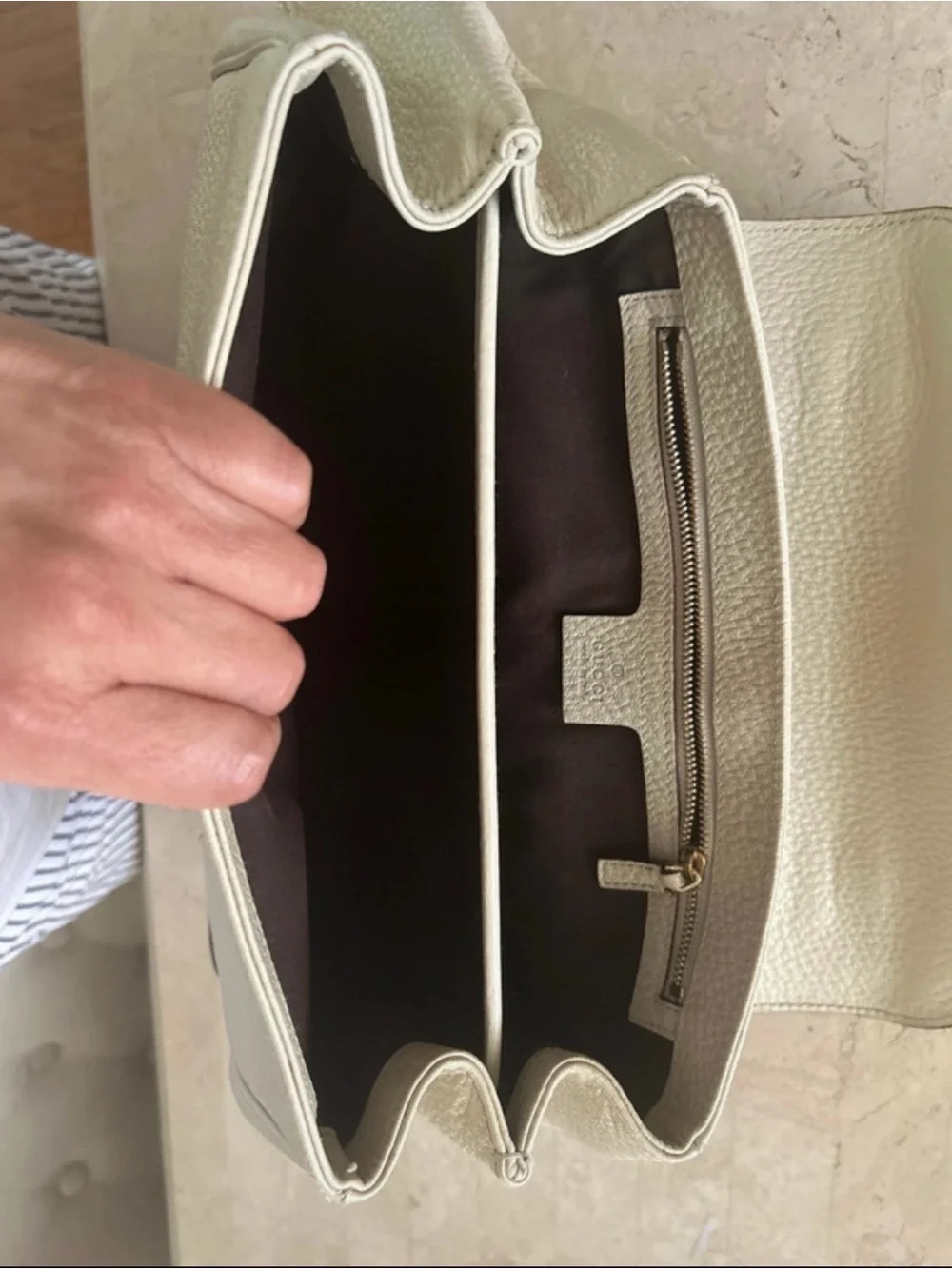 Gucci Cream Leather Satchel with Bamboo Top Handle